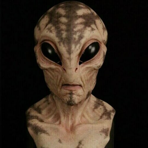 CosmicMorph Realistische Alienmaske | Handbemaltes Halloween-Kostümzubehör für den ganzen Kopf
