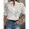 Summer White Blouse with Embroidery and V-Neck