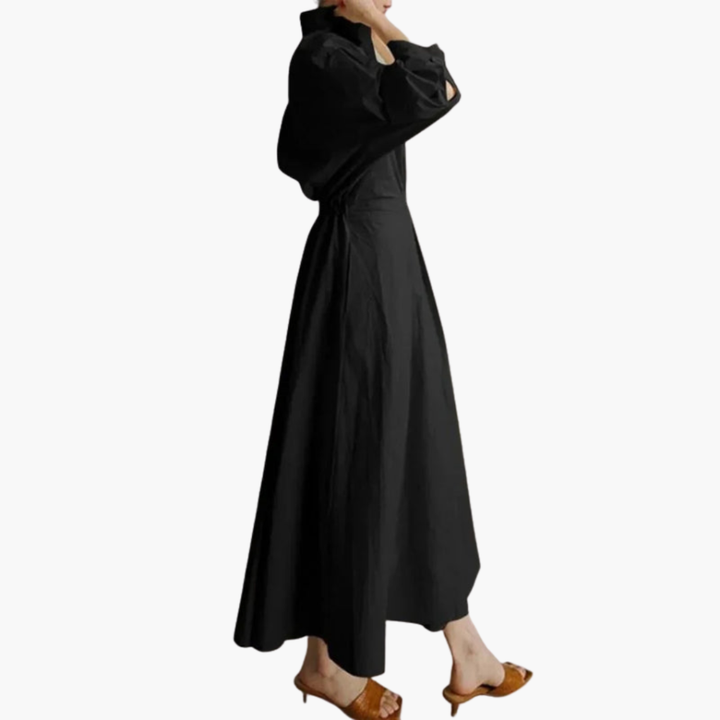 Women’s Long Shirt Dress with Waist Detail and Button Front