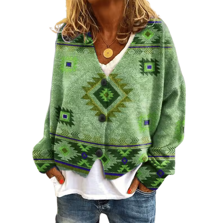Loose Fit Knitted Cardigan with Abstract Print