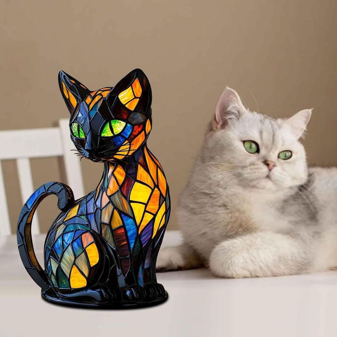 Decorative Cat-Shaped Lamp with Mosaic Design and Warm Ambient Light – Elegant Home Decor