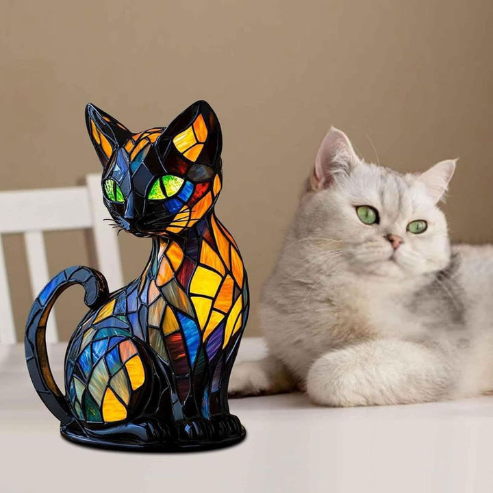 Decorative Cat-Shaped Lamp with Mosaic Design and Warm Ambient Light – Elegant Home Decor