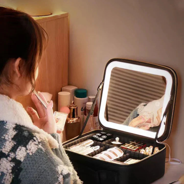 GlowLuxe LED Vanity Case | Portable Beauty Organizer with Adjustable LED Mirror for a Flawless Makeup Look