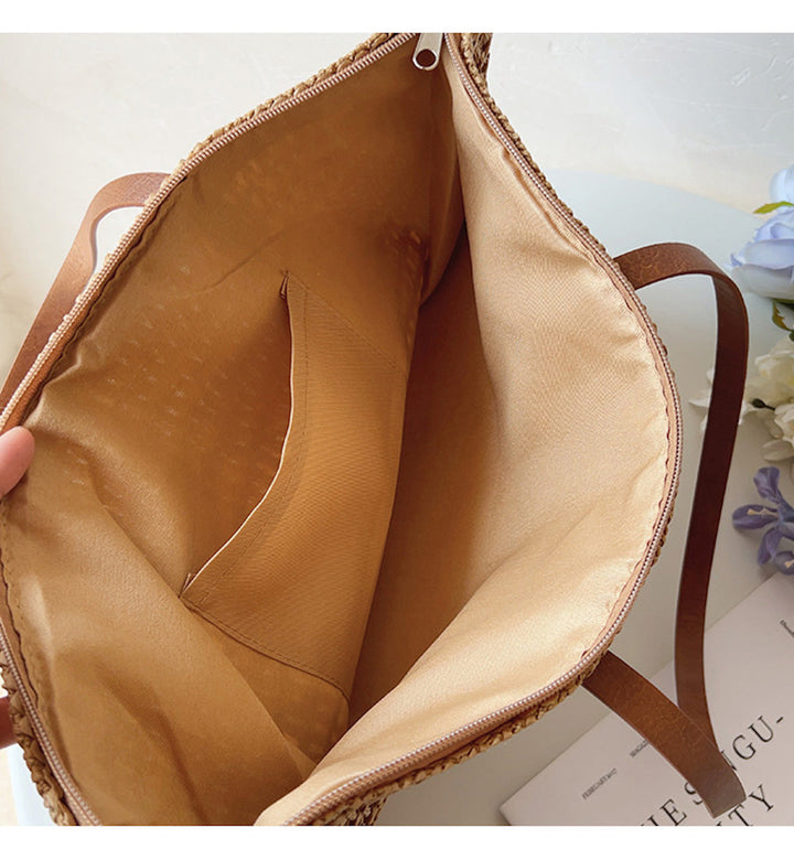 Woven Basket Bag with Leather Handles – SummerBreeze Bag