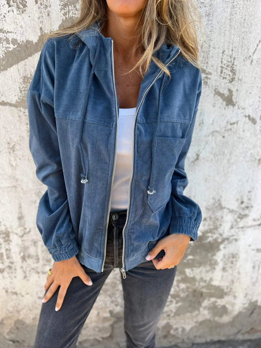 Casual Corduroy Jacket with Hood