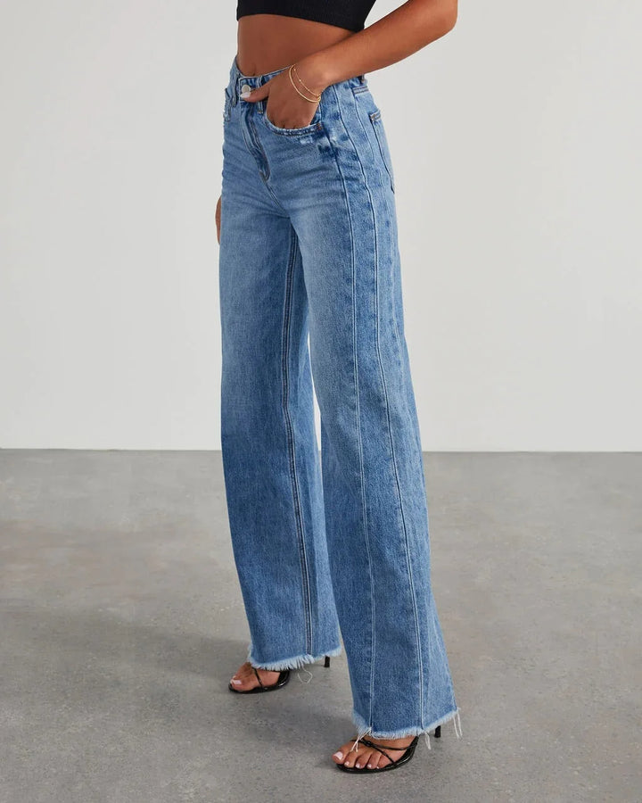 Women's Wide-Leg Jeans with Bold Frayed Hem