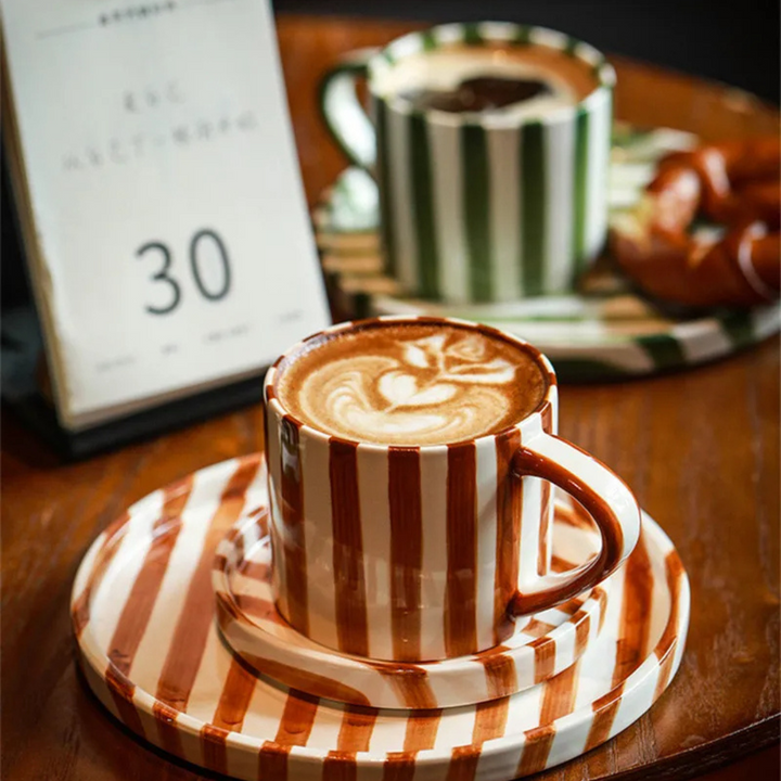 RetroChic Ceramic Coffee Set | Hand-Painted Cup and Saucer for Sophisticated Drink Moments