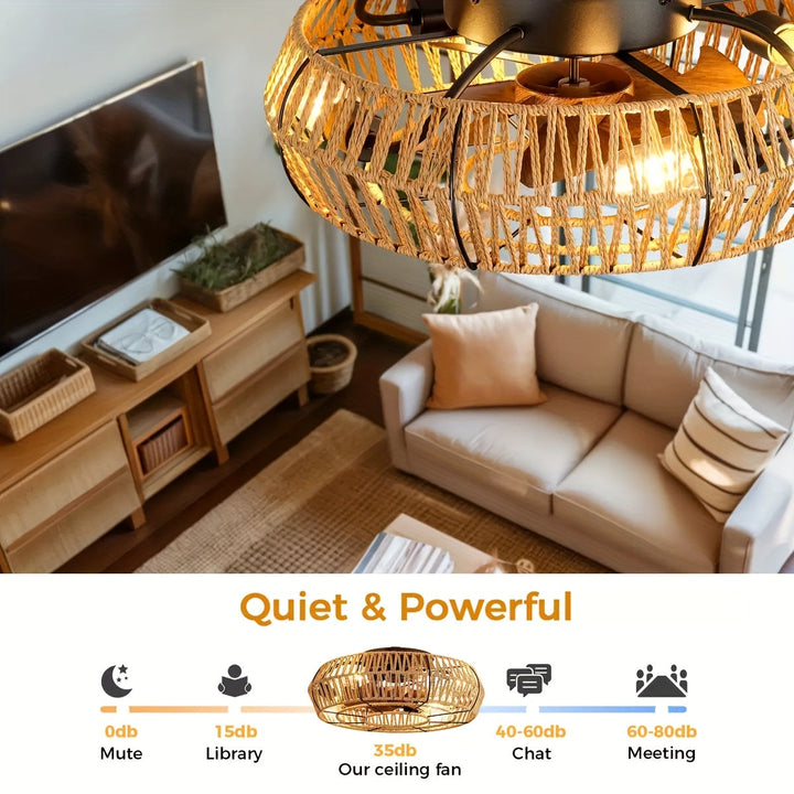 Amara Luxury Hand-Woven Rattan Ceiling Fan - A Zen-Style Decor Piece, Ultra-Quiet