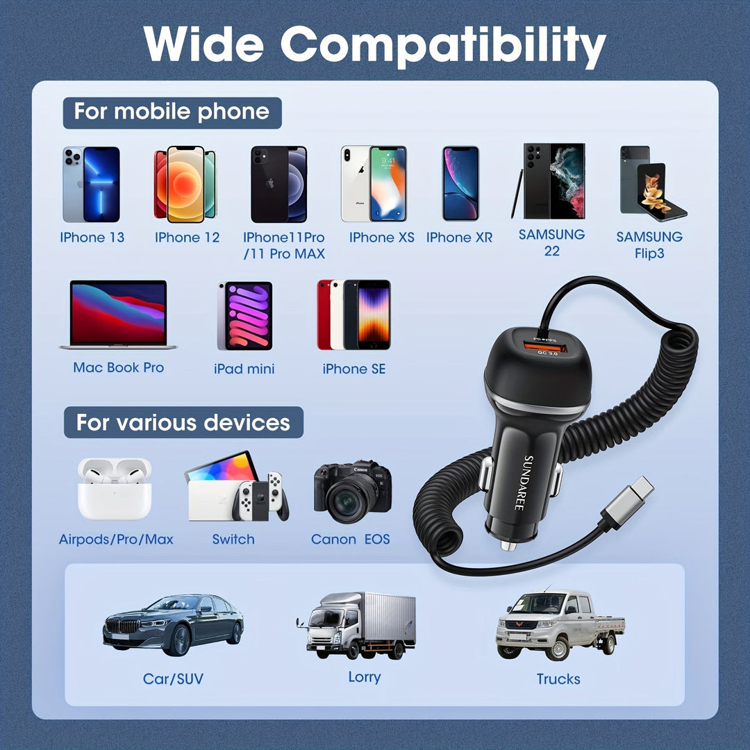 Fast-Charging 51W Rechargeable USB-C Car Charger – For Super-Fast Charging of Multiple Devices