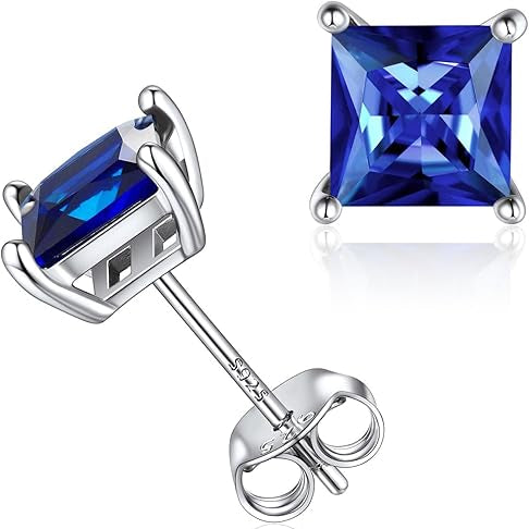 Elegant white gold earrings with princess-cut sapphire