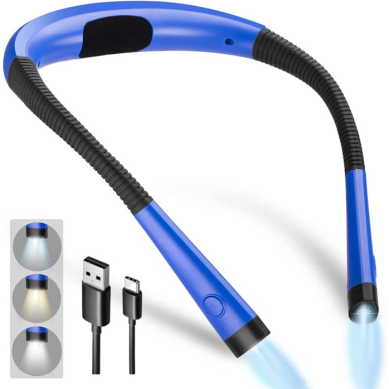 LED Reading Neck Lamp, Light for Reading in Bed, 3 Colours, 6 Brightness Levels, Flexible Arm, Rechargeable, Durable, Perfect for Reading, Knitting, Camping, Repairing