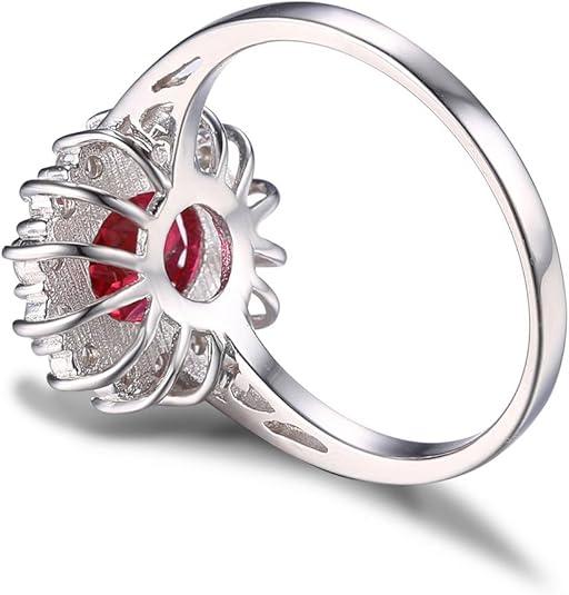 Elegant white gold ring with ruby halo