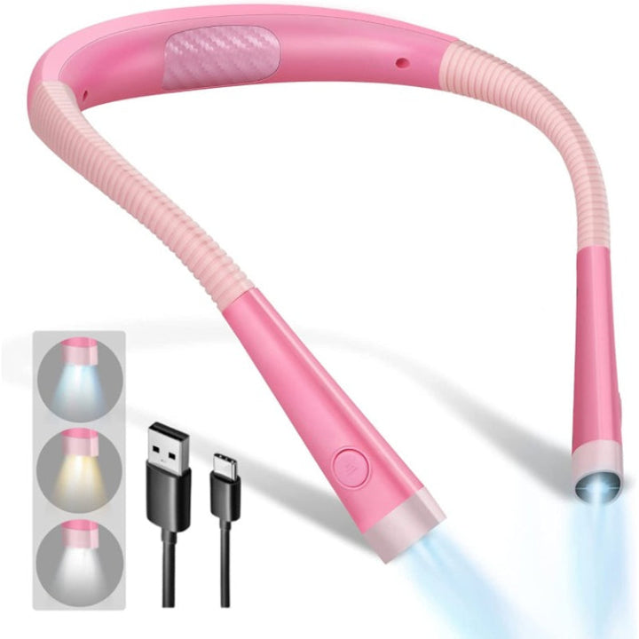 LED Reading Neck Lamp, Light for Reading in Bed, 3 Colours, 6 Brightness Levels, Flexible Arm, Rechargeable, Durable, Perfect for Reading, Knitting, Camping, Repairing