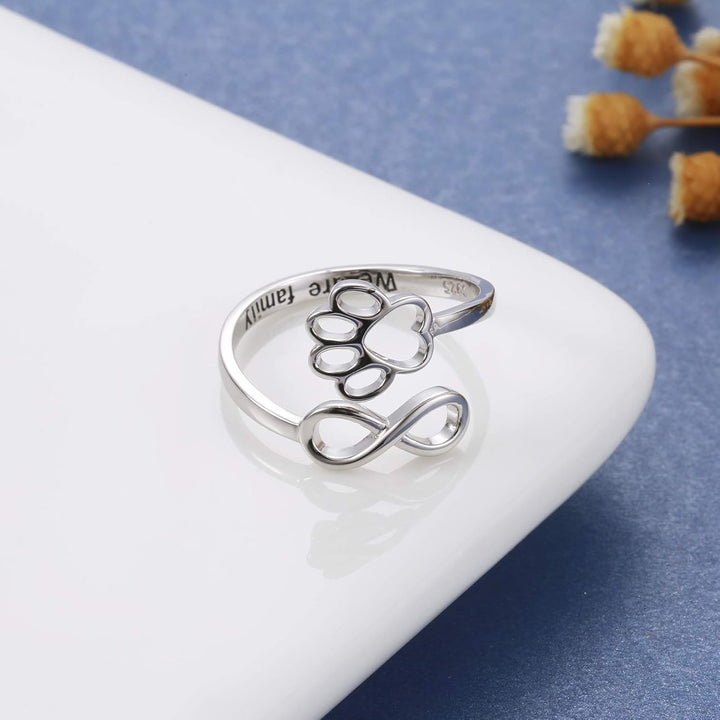 Handmade Paw & Heart Ring – Adjustable Sterling Silver