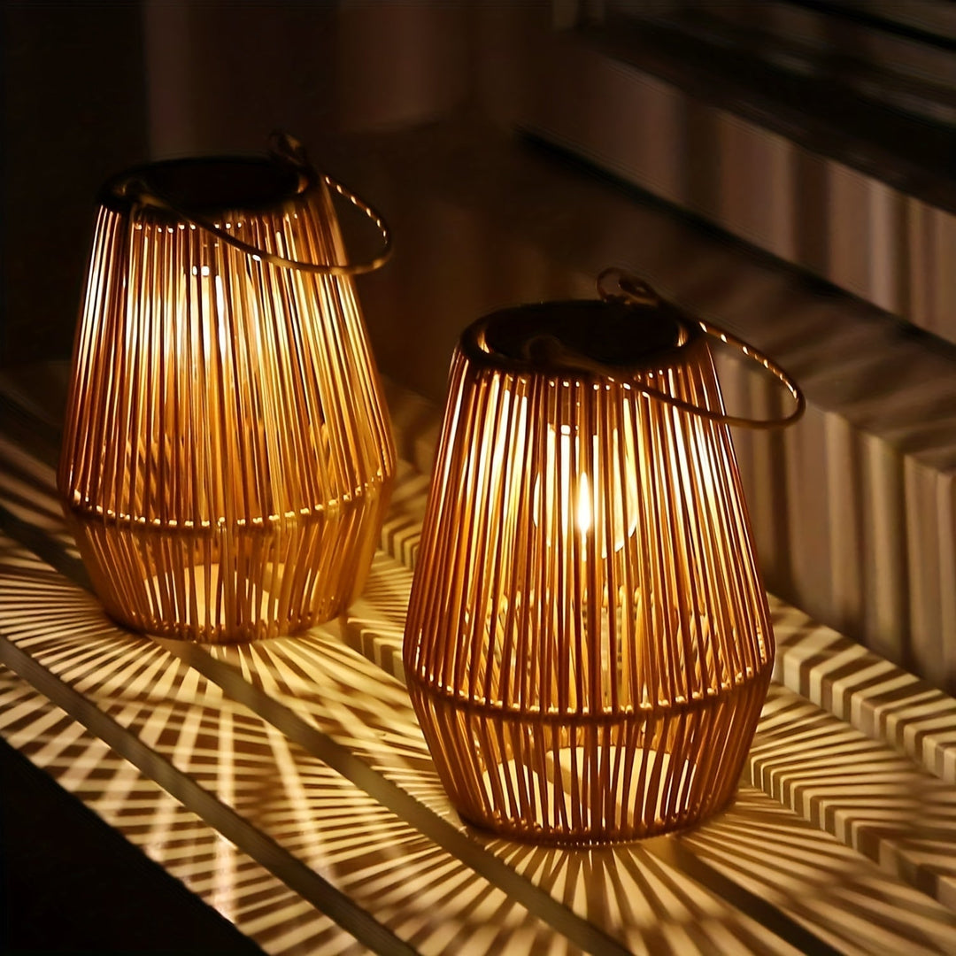Boho Solar Hanging Lantern Set – Sustainable Rattan Lanterns for Garden and Balcony
