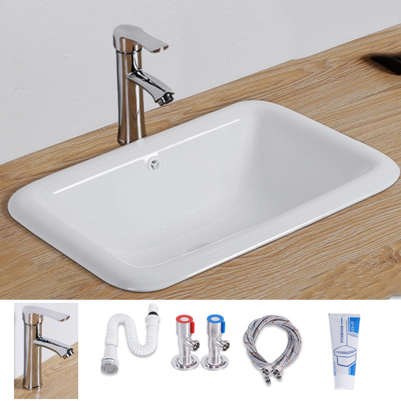 Undermount White Ceramic Basin with Shut-Off Valve
