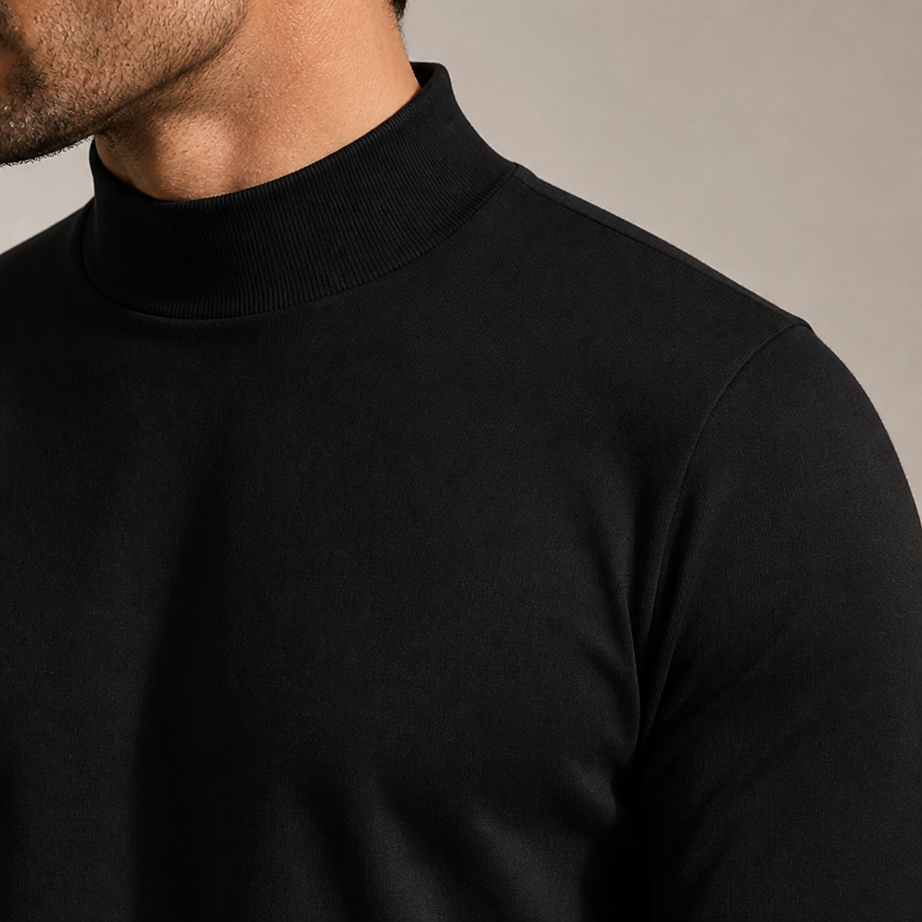 Men's slim-fit long-sleeved top with fold-over high collar