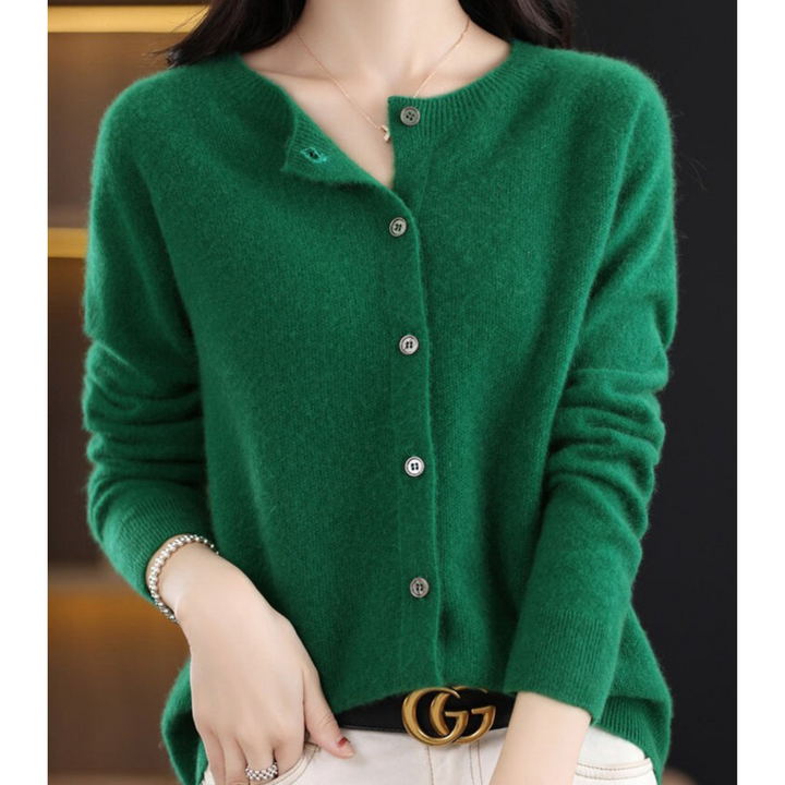 Women's Merino Wool and Cashmere Cardigan – Elegant Crew-Neck Winter Knit