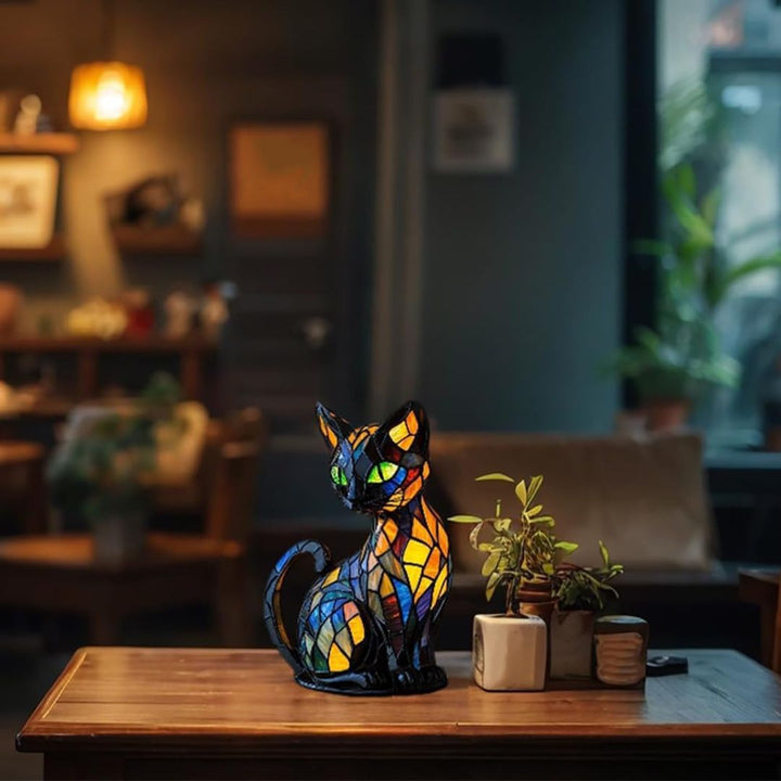 Decorative Cat-Shaped Lamp with Mosaic Design and Warm Ambient Light – Elegant Home Decor