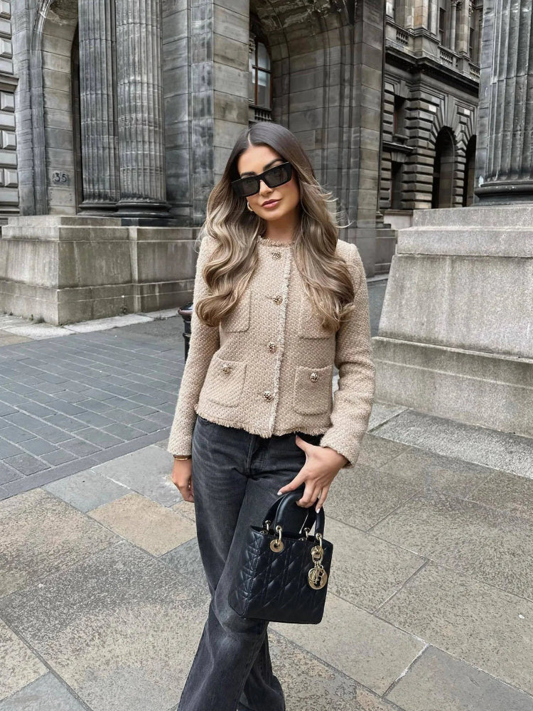 Elegant Cropped Tweed Jacket for Women