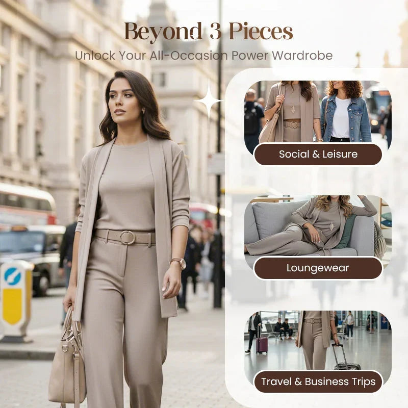 3-piece comfort set: cardigan, top and trousers