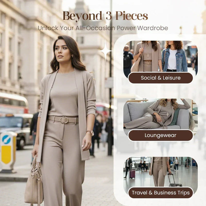 3-piece comfort set: cardigan, top and trousers