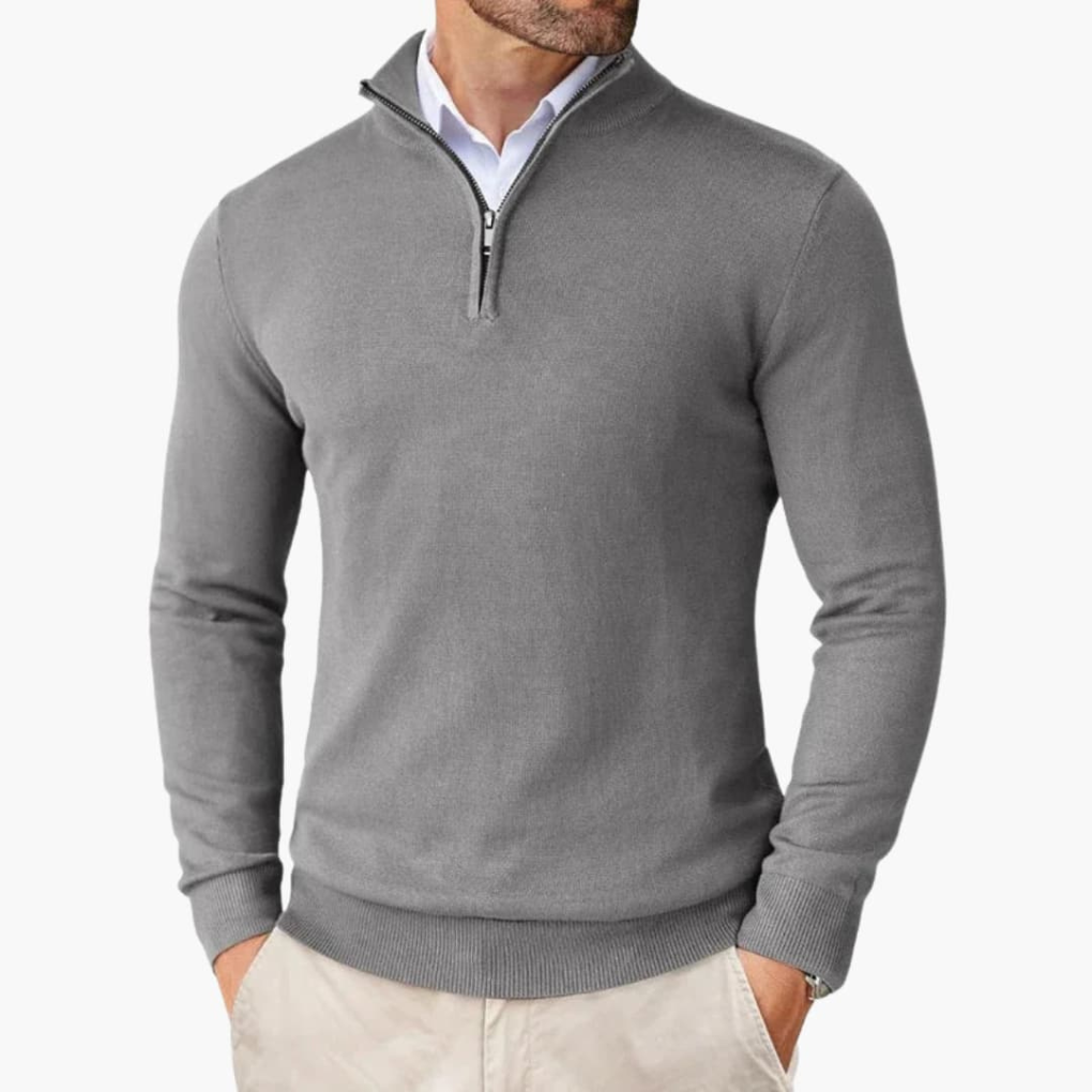 Men’s Pullover with Quarter Zip and Ribbed Hem