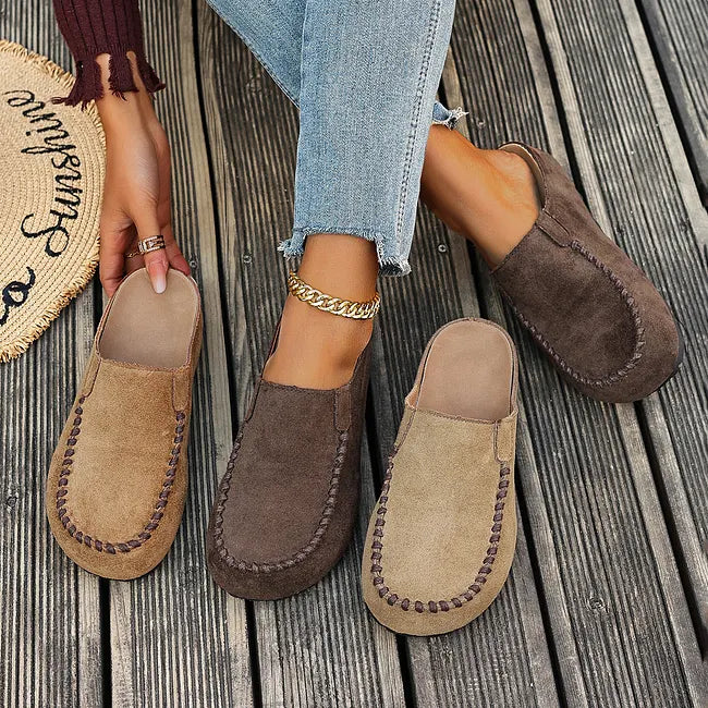 Slip-On Leather Sandals with Orthopaedic, Soft Suede-Look Upper and Flat Sole