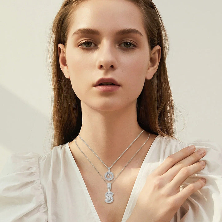 Elegant white gold initial necklace with pavé stones