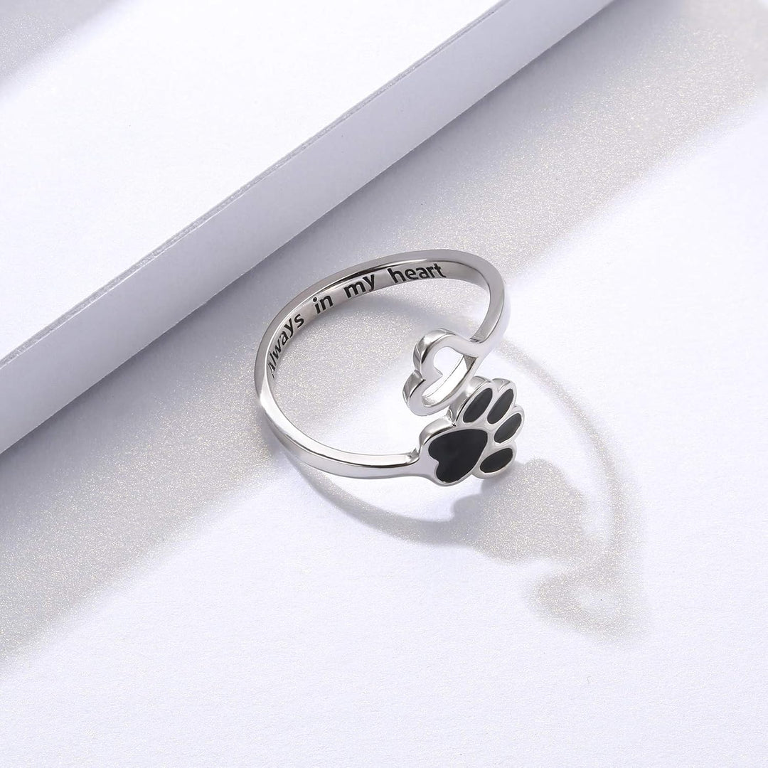 Handmade Paw & Heart Ring – Adjustable Sterling Silver