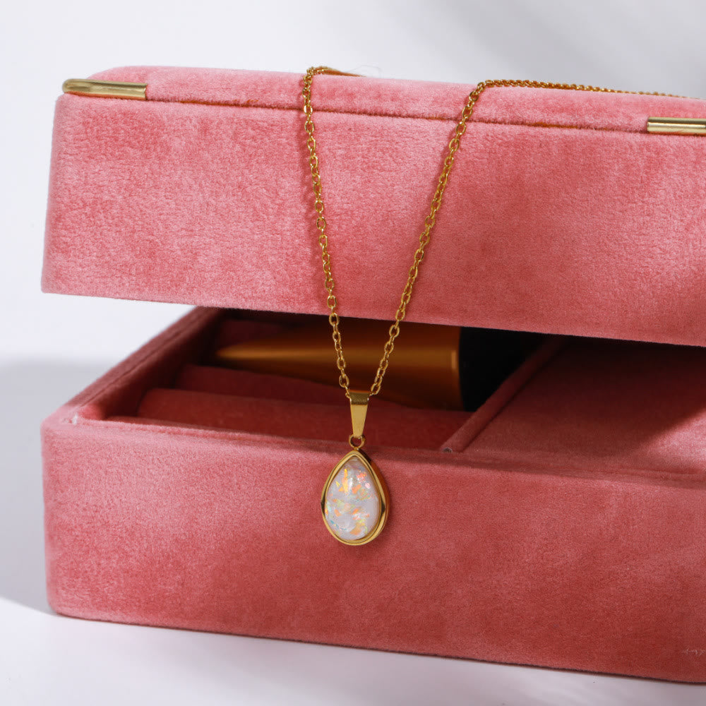 18K Natural Opal Teardrop Pendant Necklace - Eloise