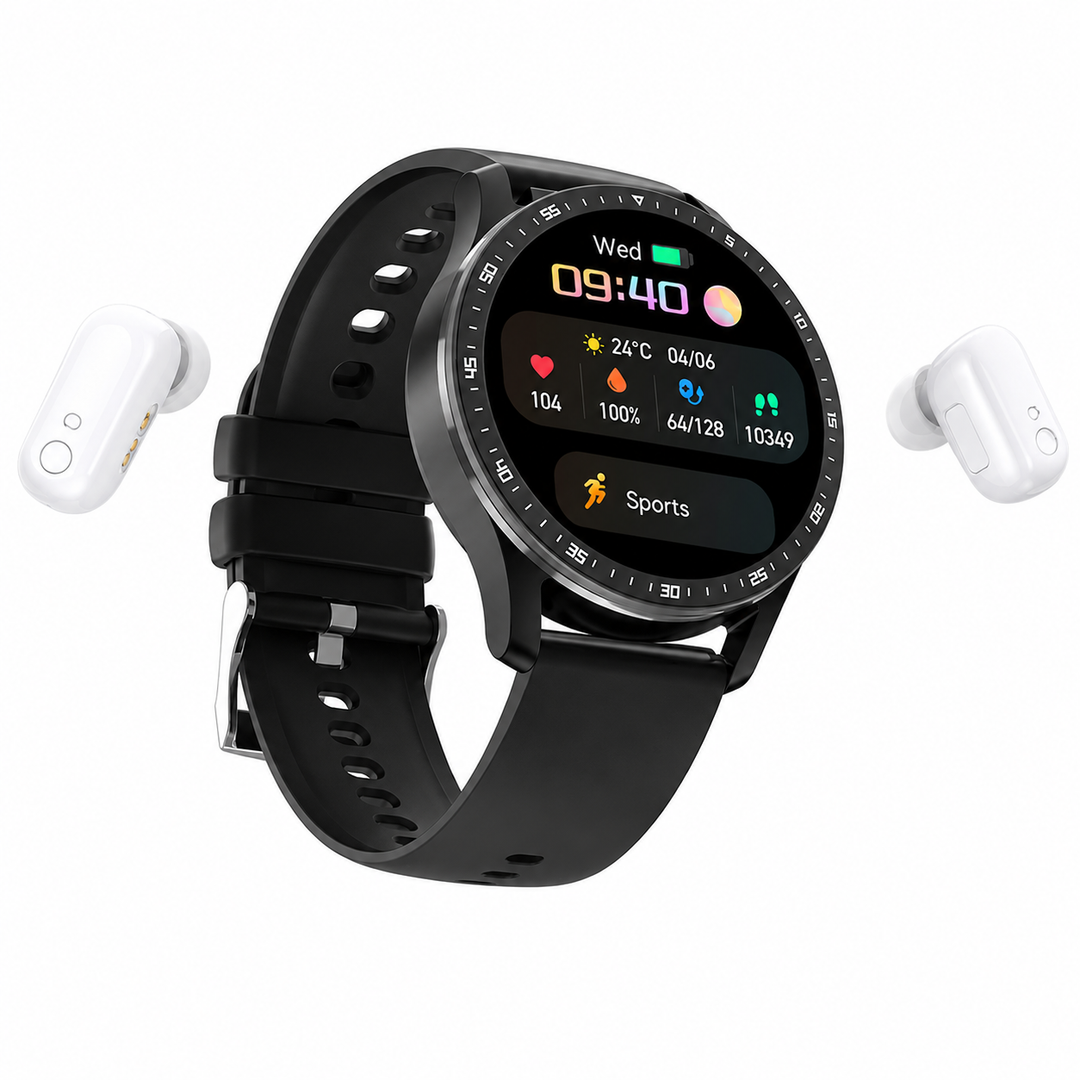 PrestigeTrack EchoWrist | Smartwatch with Bluetooth Earbuds for Fitness and Health Monitoring