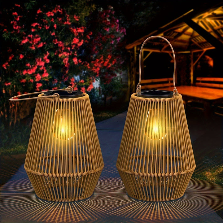 Boho Solar Hanging Lantern Set – Sustainable Rattan Lanterns for Garden and Balcony