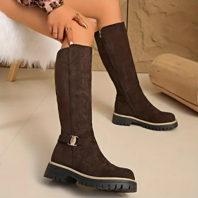 High boots with a thick, non-slip sole.
