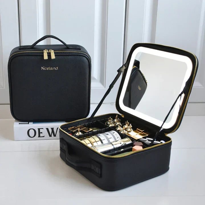 GlowLuxe LED Vanity Case | Portable Beauty Organizer with Adjustable LED Mirror for a Flawless Makeup Look