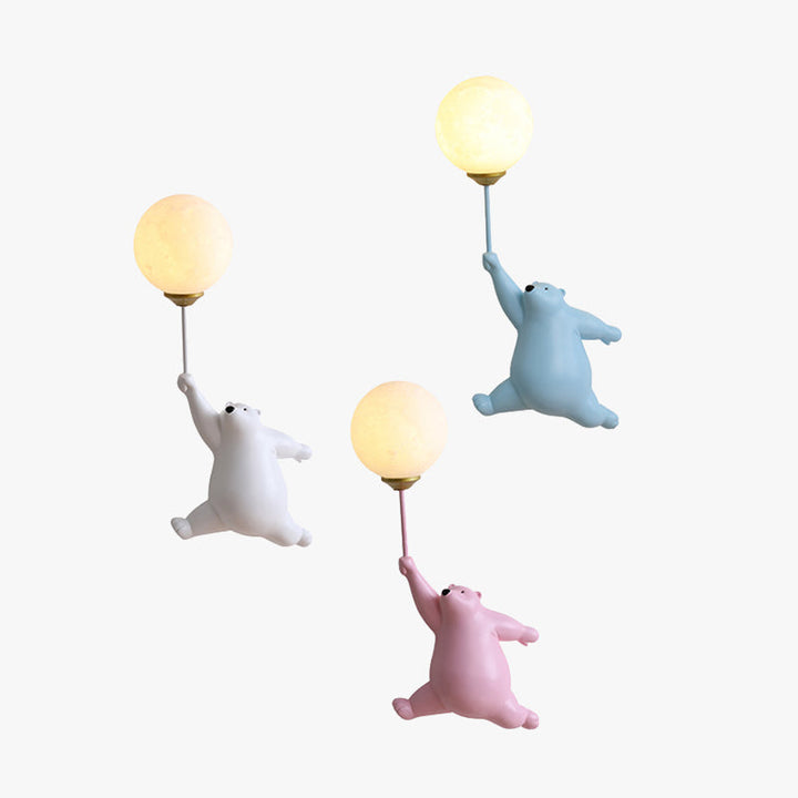Cute Bear Wall Lamp with Decorative Balloon Light for Kids' Room