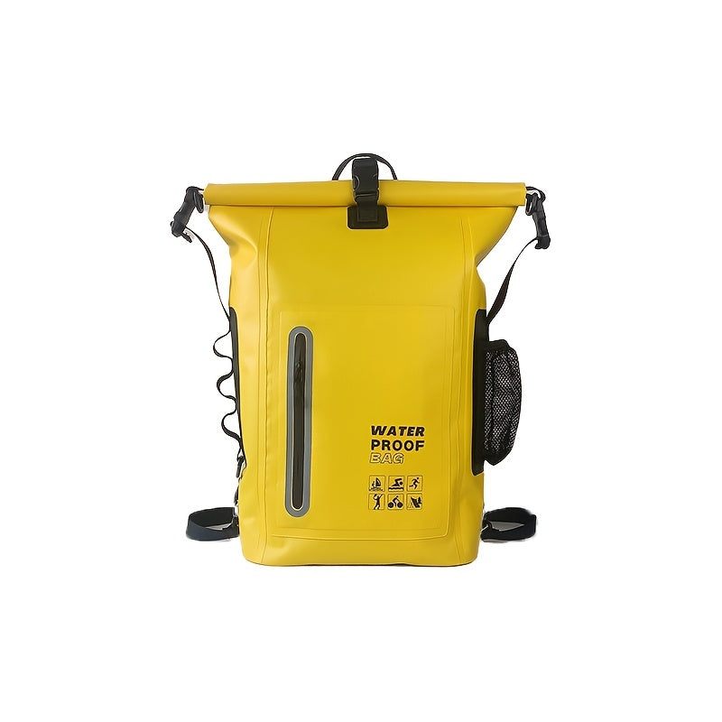 Waterproof 25L Backpack with Roll-Top Closure, Multiple Pockets, Sturdy Buckle Closure and Side Mesh Pocket