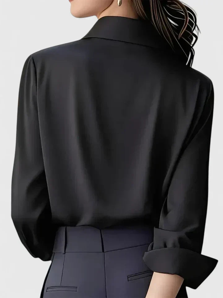 Women's long-sleeved satin blouse – elegant office blouse