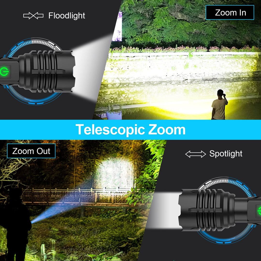 Banral 100,000 Lumen Rechargeable Torch, IPX6 Waterproof, 5 Modes, Zoomable, Aluminium
