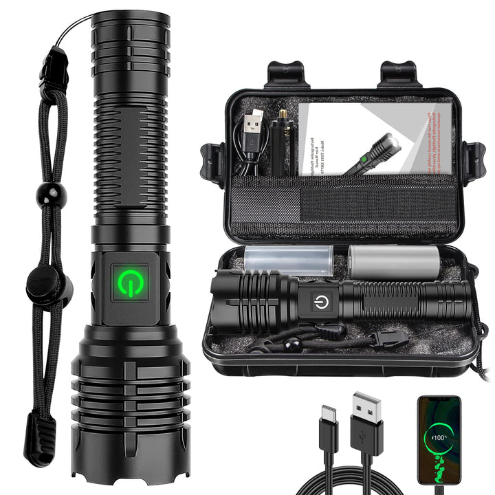 Banral 100,000 Lumen Rechargeable Torch, IPX6 Waterproof, 5 Modes, Zoomable, Aluminium