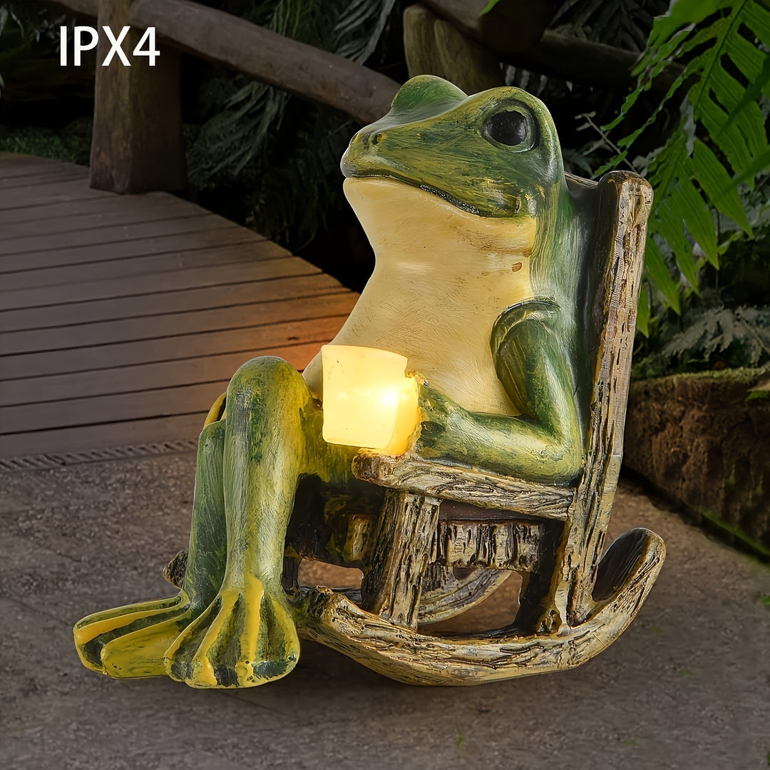 Relaxed Frog Solar Sculpture – Atmospheric and Weather-Resistant