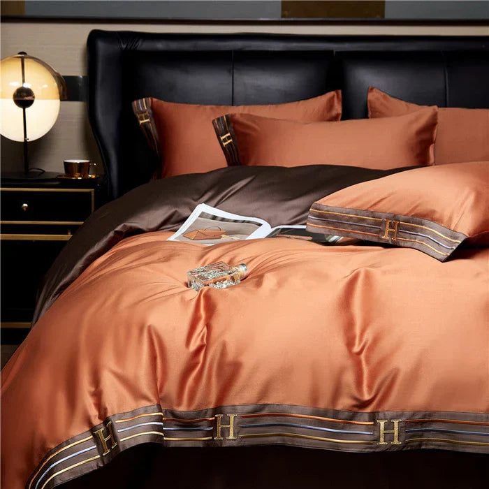 Embroidered Cotton Satin Bedding Set - Luxora