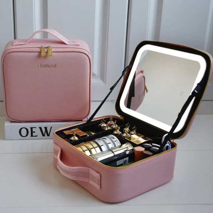 GlowLuxe LED Vanity Case | Portable Beauty Organizer with Adjustable LED Mirror for a Flawless Makeup Look