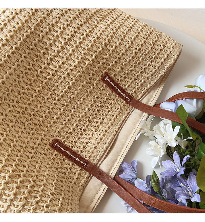 Woven Basket Bag with Leather Handles – SummerBreeze Bag