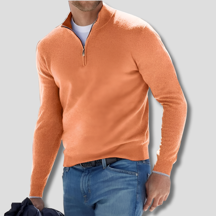 Men’s Cotton Knit Pullover with Zipper Collar