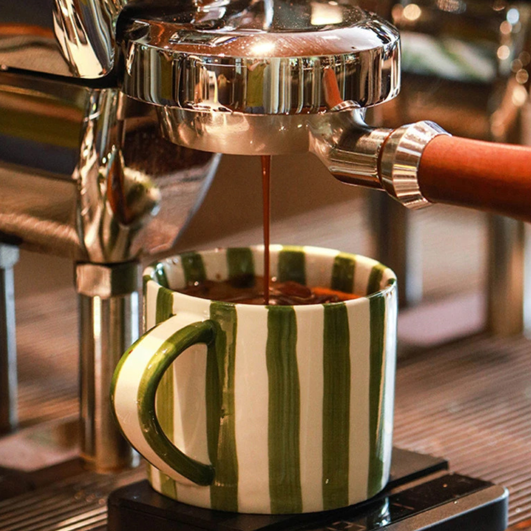RetroChic Ceramic Coffee Set | Hand-Painted Cup and Saucer for Sophisticated Drink Moments
