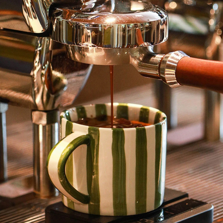 RetroChic Ceramic Coffee Set | Hand-Painted Cup and Saucer for Sophisticated Drink Moments