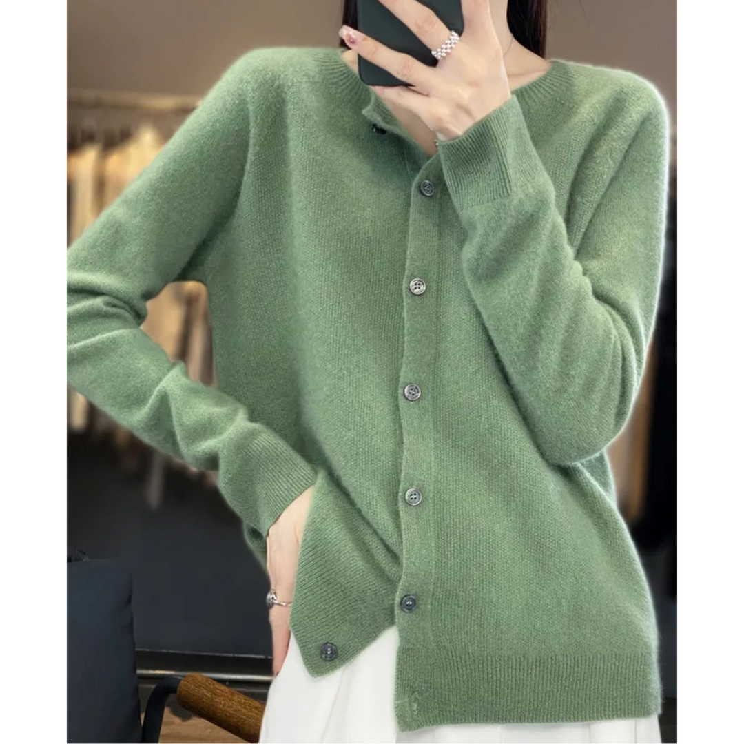 Women's Merino Wool and Cashmere Cardigan – Elegant Crew-Neck Winter Knit