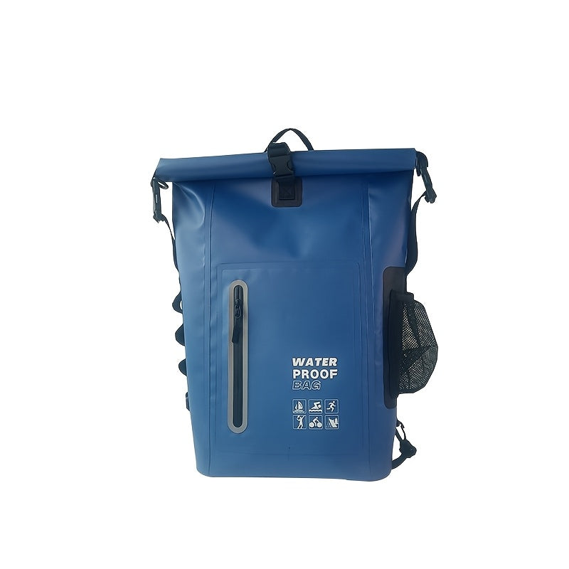 Waterproof 25L Backpack with Roll-Top Closure, Multiple Pockets, Sturdy Buckle Closure and Side Mesh Pocket