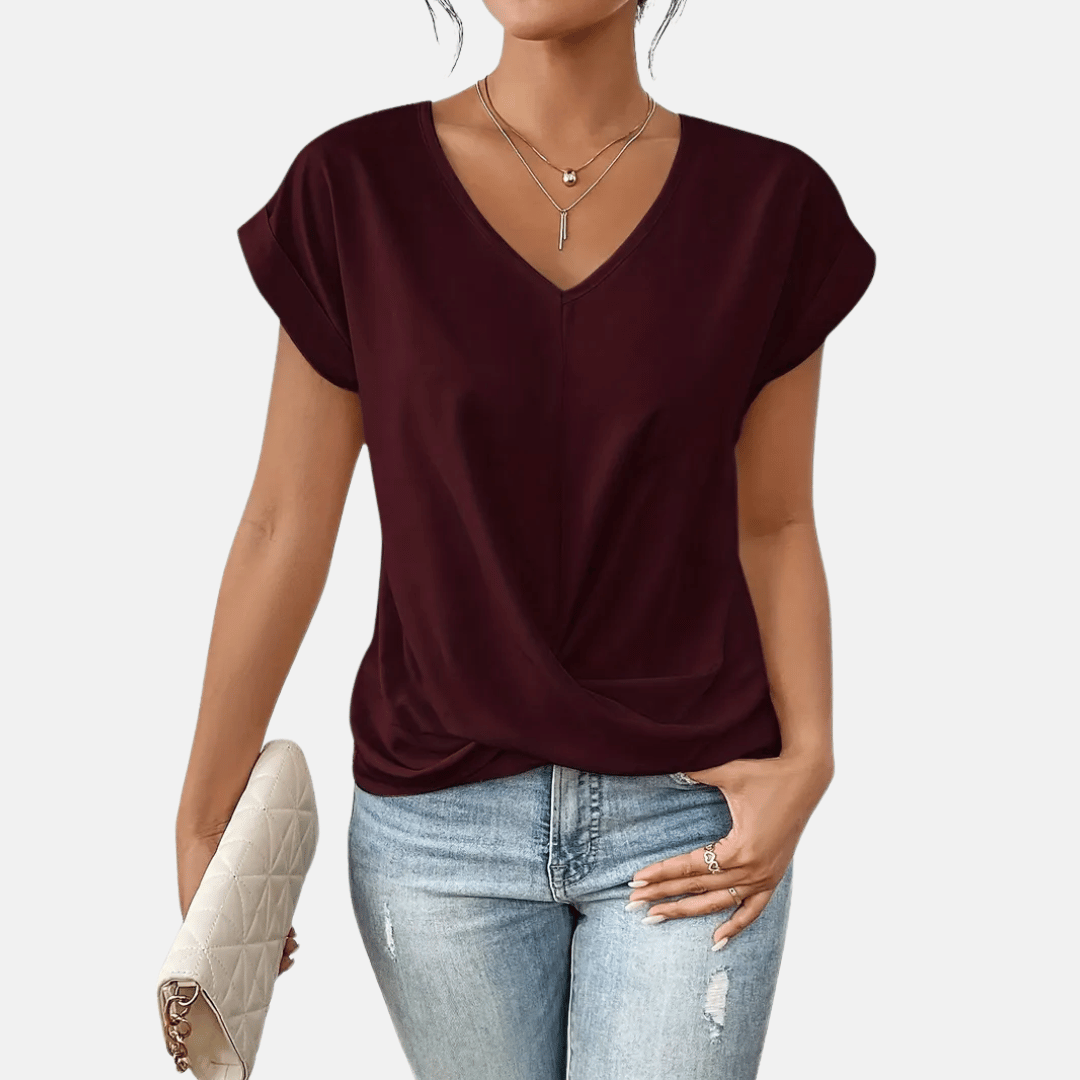 Women’s V-Neck Blouse with Draped Hem
